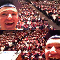 LaSalle taking a selfie with a portion of his graduating class during his Valedictorian speech. // PHOTO BY TOM LASALLE