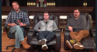 Dave Portnoy (left), KFC (middle) and Big Cat (right) taping "The Barstool Rundown"